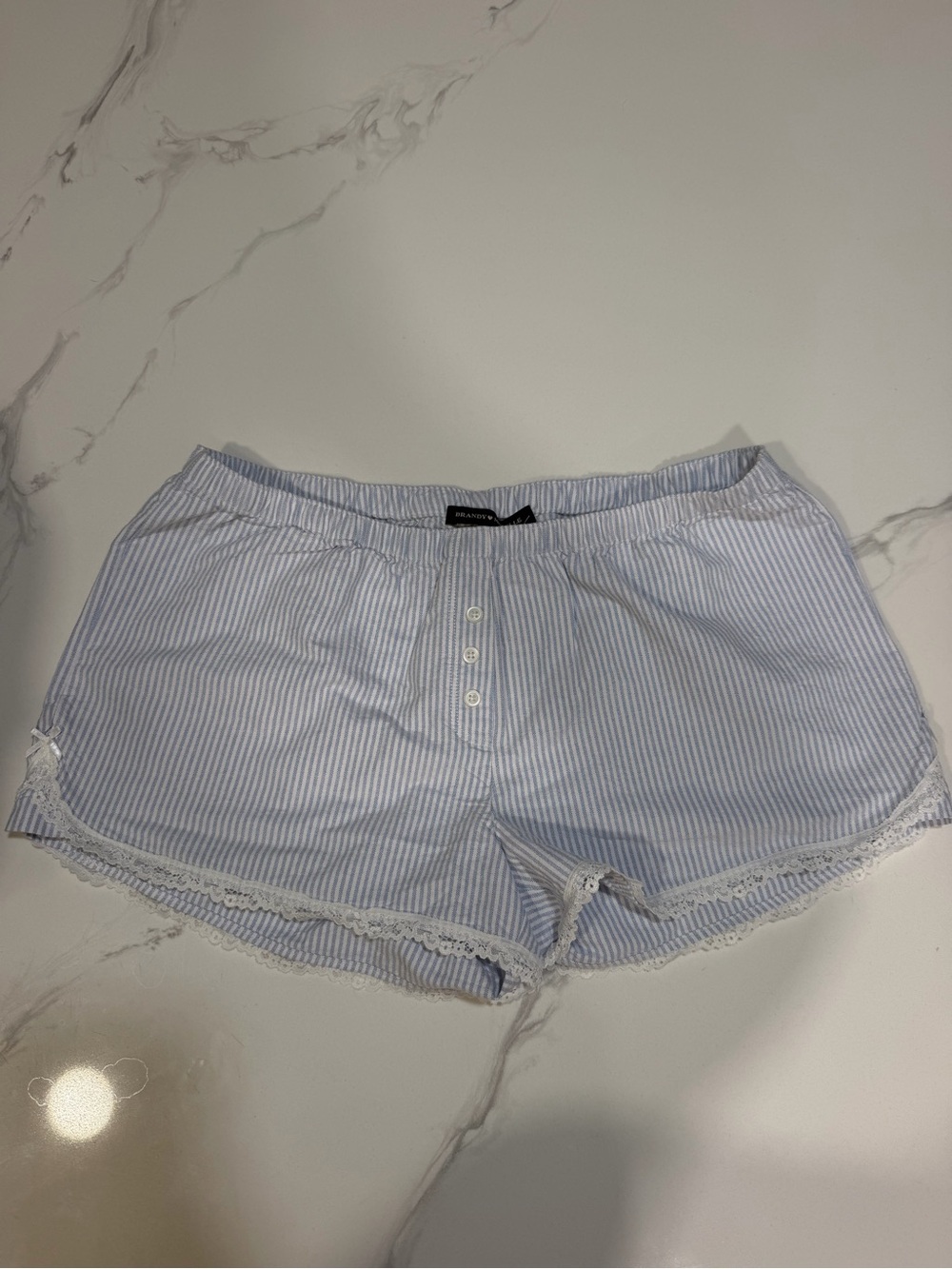 Brandy Melville Light Blue & White Striped Lace-Trim Sleep Shorts